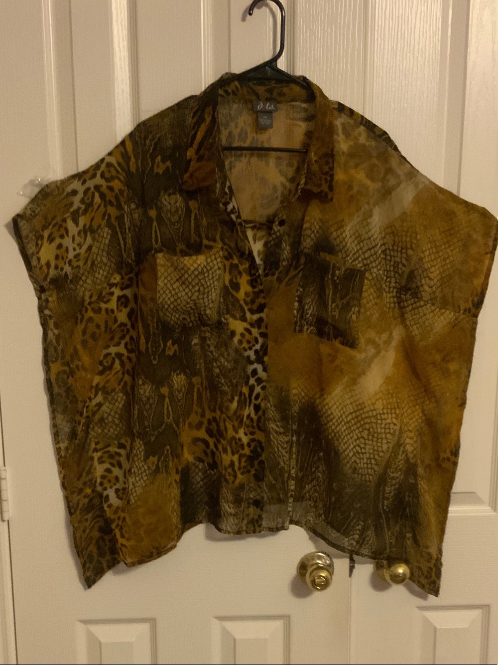 Dots  Super Sheer Animal Print Blouse - Mustard & Black - 2X